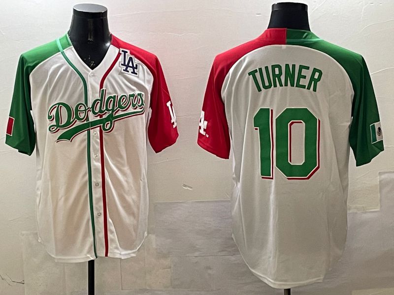 Men Los Angeles Dodgers #10 Turner White Green Game 2025 Nike MLB Jersey style 5